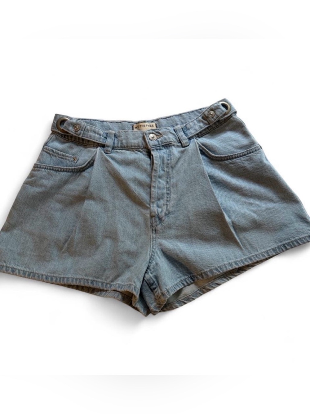 We The Free Light Blue High-Waist Pleated Denim Shorts